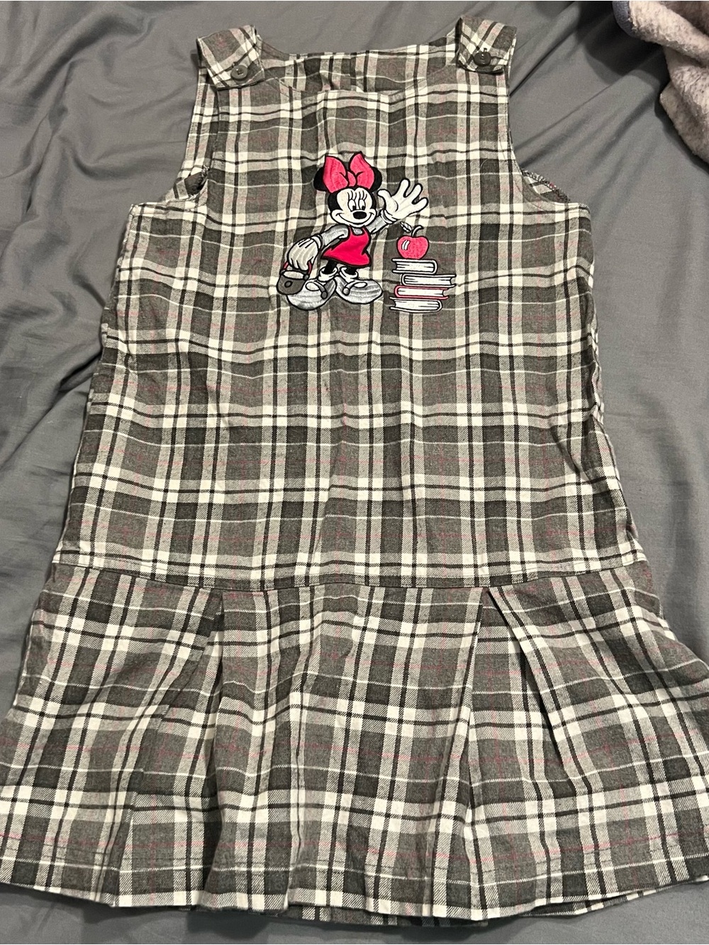 VTG 90s The Disney Store Minnie Mouse Plaid Jumper Dress Gray Pink 7/8